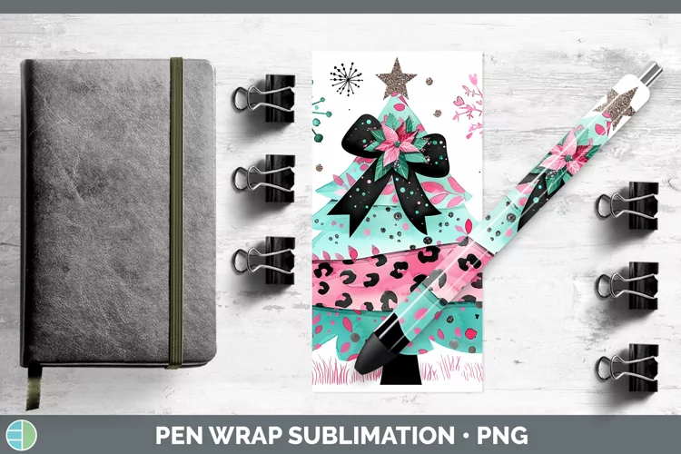 Leopard Pink Teal Christmas Tree Pen Wrap Sublimation Epoxy