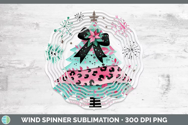 Leopard Pink Teal Christmas Tree Wind Spinner Sublimation Sp