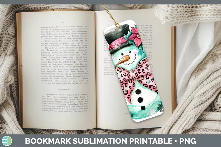 Leopard Pink Teal Snowman Bookmark Sublimation Printable Des