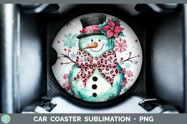 Leopard Pink Teal Snowman Car Coaster Sublimation Coaster De