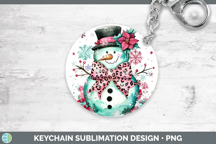 Leopard Pink Teal Snowman Keychain Sublimation Keyring Desig