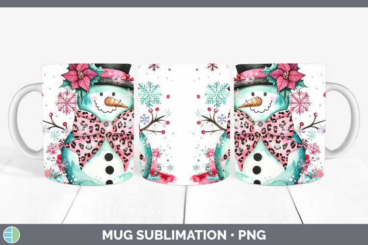 Leopard Pink Teal Snowman Mug Wrap Sublimation Coffee Cup De