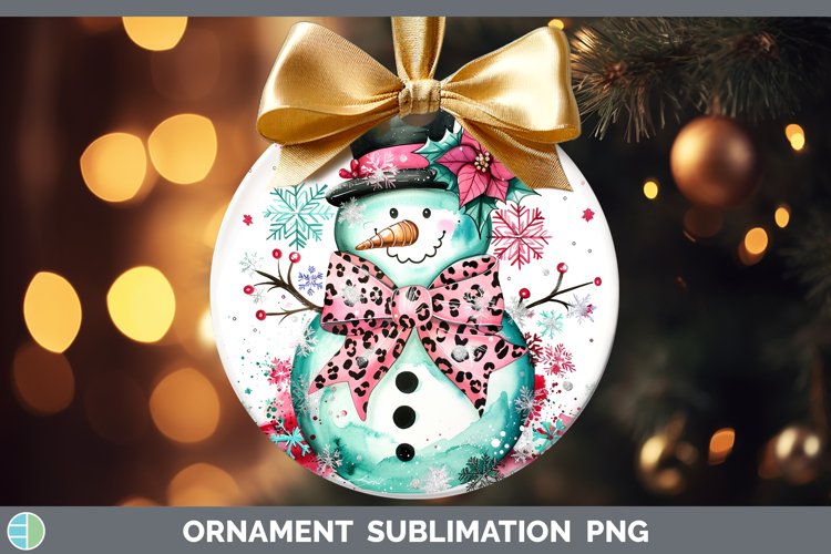 Leopard Pink Teal Snowman Ornament Sublimation Bauble Design