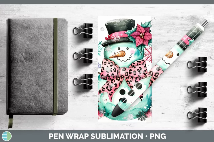 Leopard Pink Teal Snowman Pen Wrap Sublimation Epoxy Pen Des