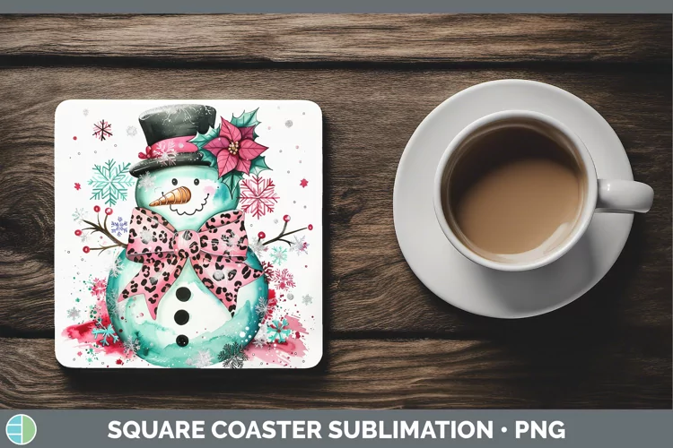 Leopard Pink Teal Snowman Square Coaster Sublimation Coaster