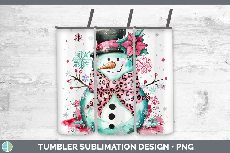 Leopard Pink Teal Snowman Tumbler Sublimation 20 oz Skinny T