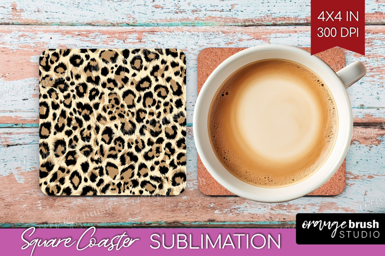 Leopard Print Square Coaster - Animal Print Coaster PNG