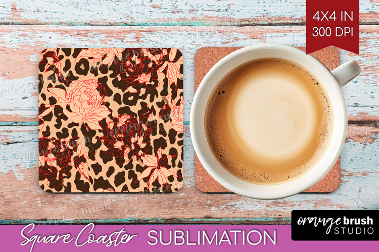 Leopard Print Square Coaster - Animal Print Coaster PNG