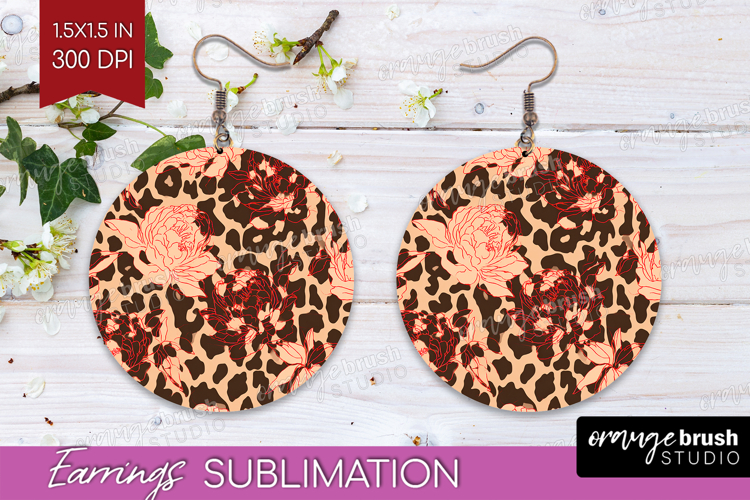 Leopard Print Round Earrings - Animal Print PNG Sublimation