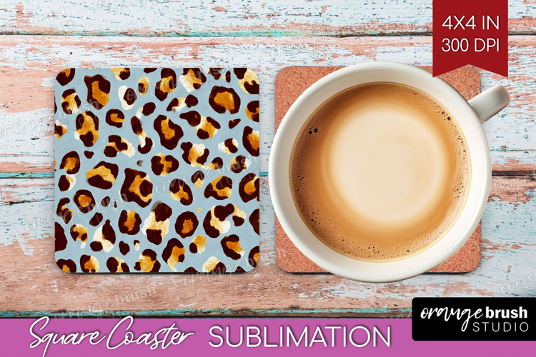Leopard Print Square Coaster - Animal Print Coaster PNG