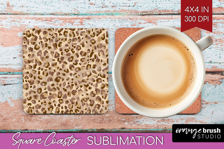 Leopard Print Square Coaster - Animal Print Coaster PNG