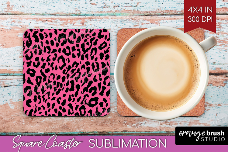 Leopard Print Square Coaster - Animal Print Coaster PNG