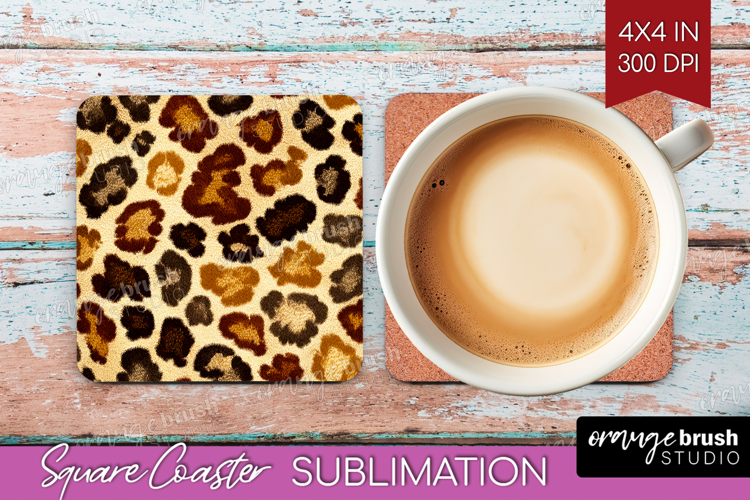 Leopard Print Square Coaster - Animal Print Coaster PNG