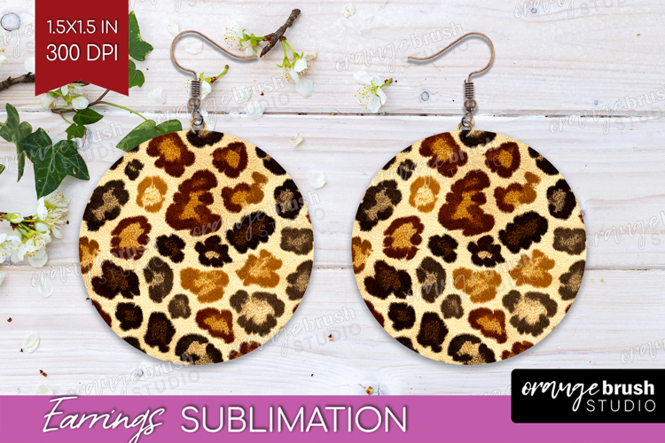 Leopard Print Round Earrings - Animal Print PNG Sublimation