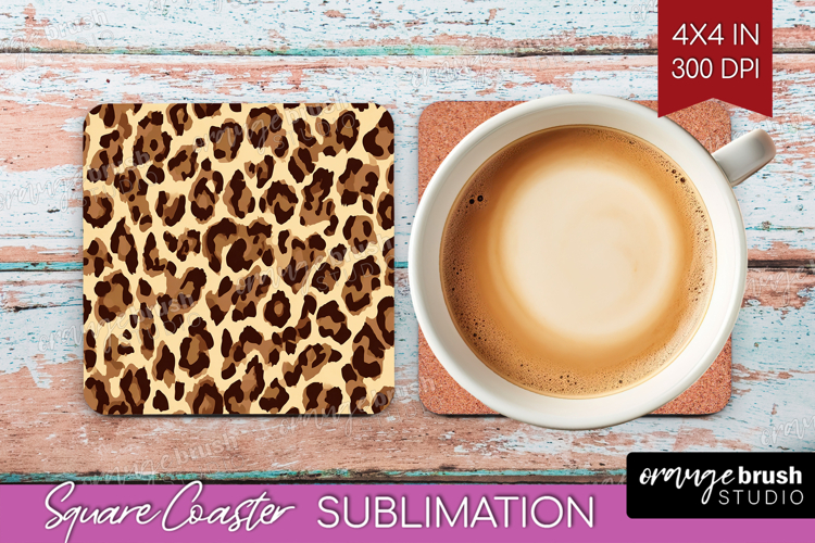 Leopard Print Square Coaster - Animal Print Coaster PNG