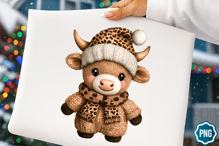Leopard Print Crochet Christmas PNG,Christmas Cow