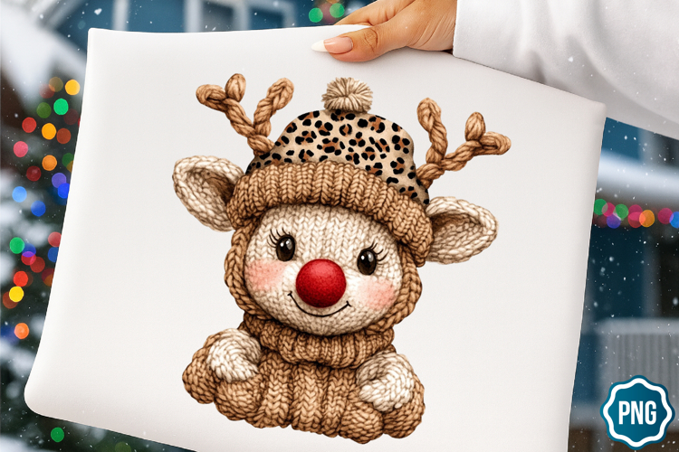 Leopard Print Crochet Christmas PNG, Christmas Reindeer