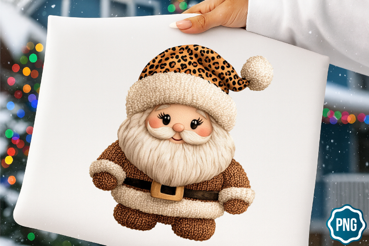 Leopard Print Crochet Christmas PNG, Santa