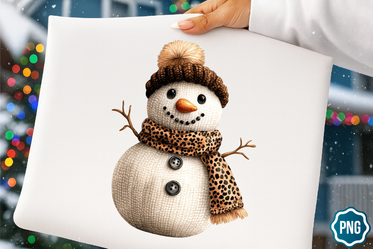 Leopard Print Crochet Christmas PNG, Snoman