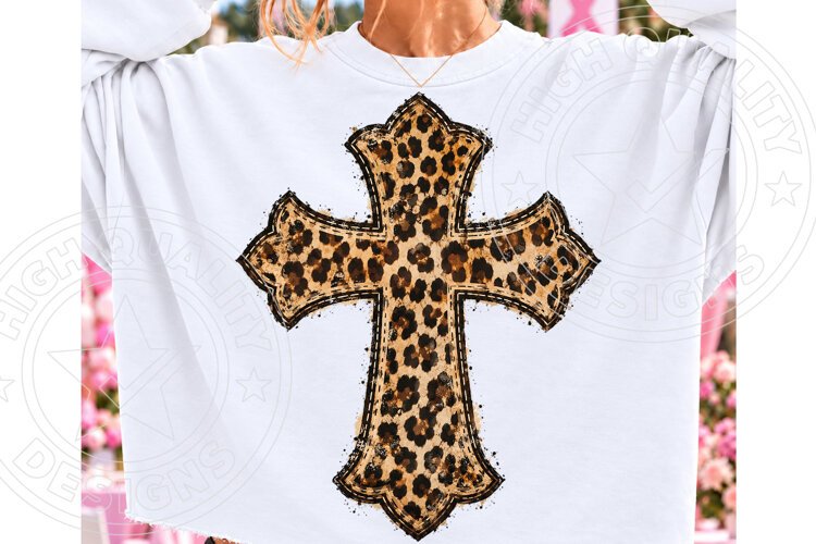 Leopard Print Cross PNG | Christian Faith Sublimation Design example image 1