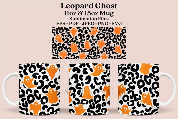 Leopard Print Ghost Mug Sublimation Wrap SVG 11oz - 15oz