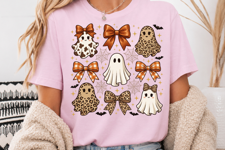 Leopard Print Ghost PNG, Halloween Coquette Bow Sublimation