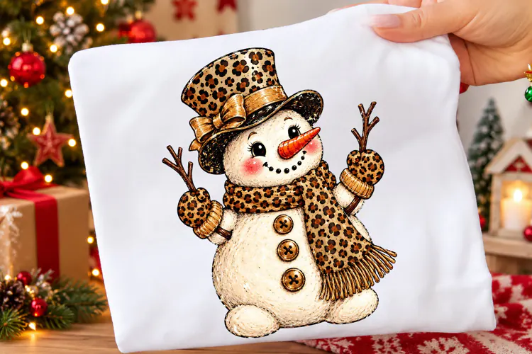 Leopard Print Snowman PNG, Cute Christmas Winter Design
