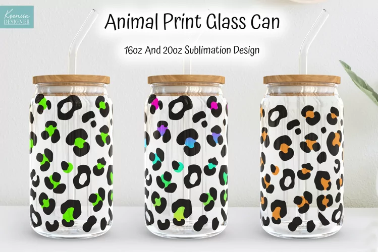 Seamless Leopard Print With Color Spots For Glass Can Wrap