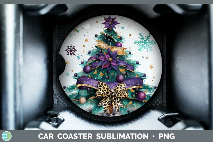 Leopard Purple Christmas Tree Car Coaster Sublimation Coaste