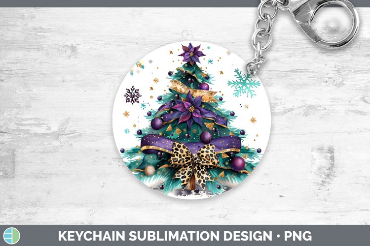 Leopard Purple Christmas Tree Keychain Sublimation Keyring D
