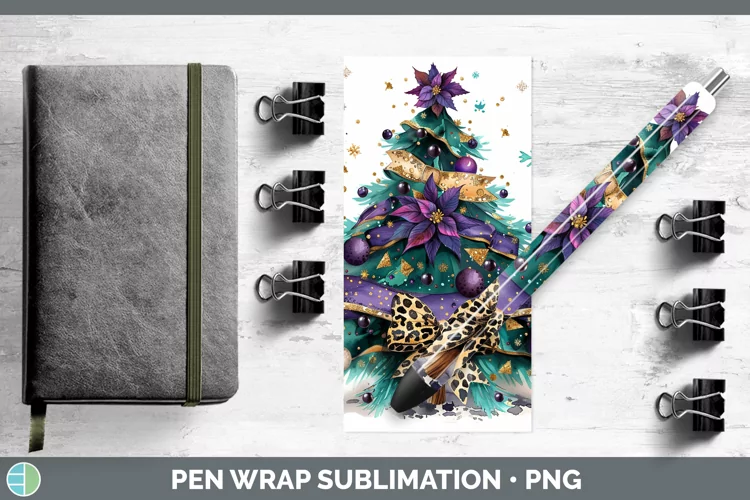 Leopard Purple Christmas Tree Pen Wrap Sublimation Epoxy Pen