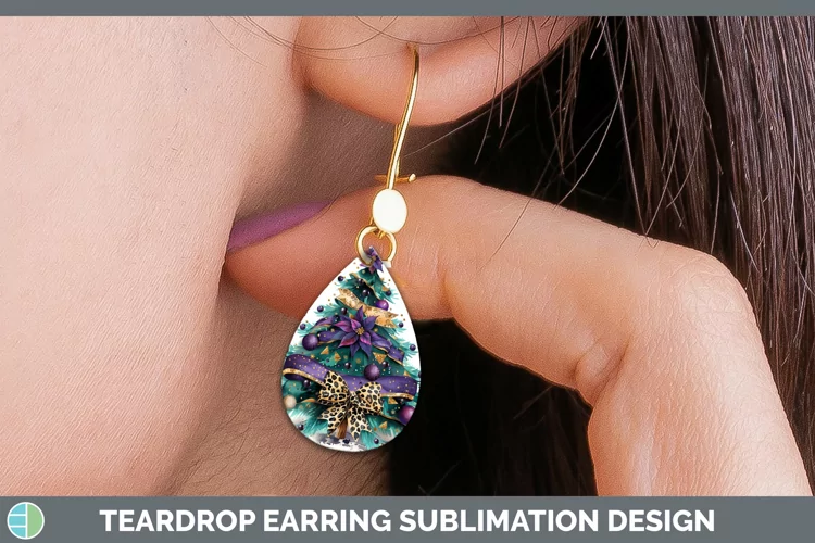 Leopard Purple Christmas Tree Teardrop Earrings Sublimation