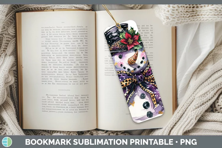 Leopard Purple Gold Snowman Bookmark Sublimation Printable D