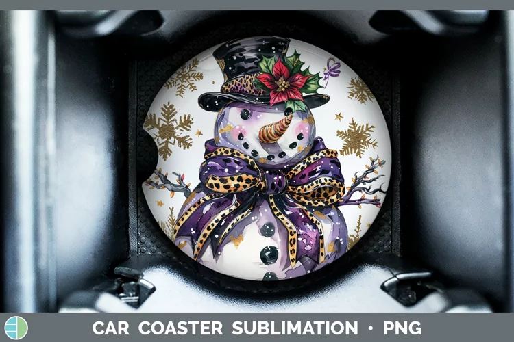 Leopard Purple Gold Snowman Car Coaster Sublimation Coaster