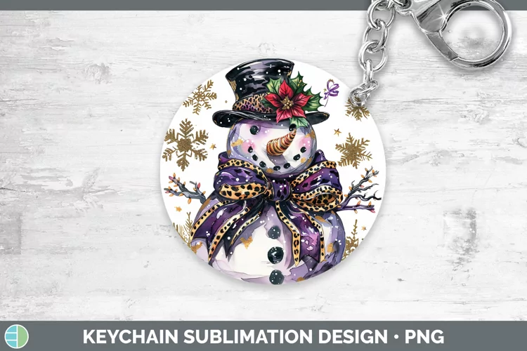 Leopard Purple Gold Snowman Keychain Sublimation Keyring Des