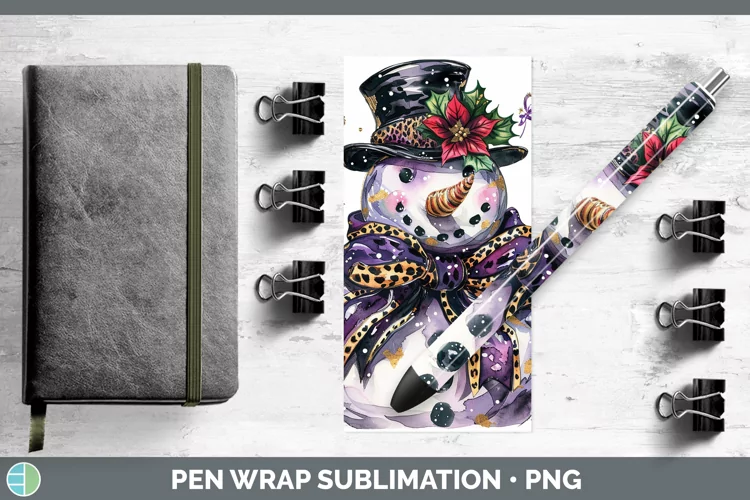 Leopard Purple Gold Snowman Pen Wrap Sublimation Epoxy Pen D