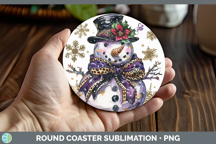 Leopard Purple Gold Snowman Round Coaster Sublimation Coaste