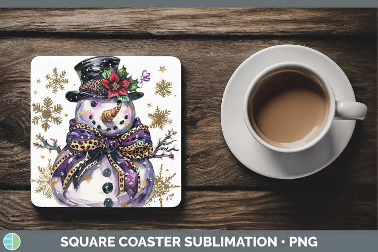 Leopard Purple Gold Snowman Square Coaster Sublimation Coast