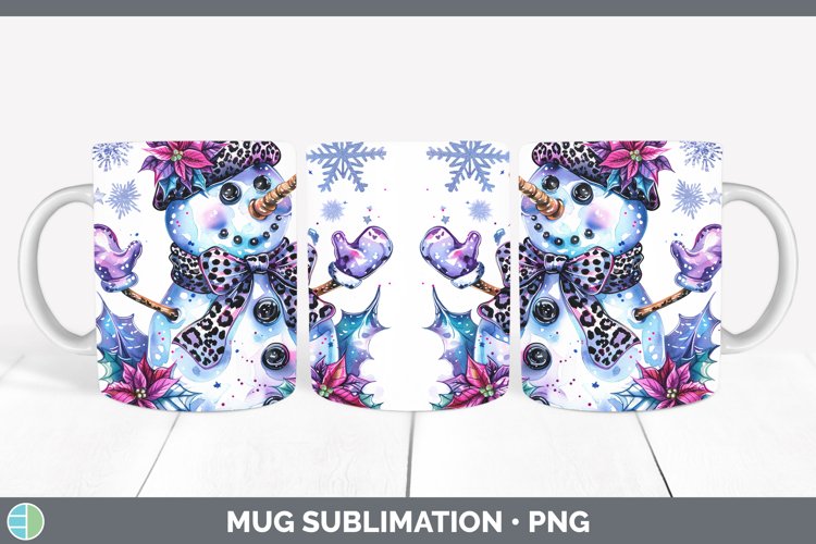 Leopard Purple Snowman Mug Wrap Sublimation Coffee Cup Desig