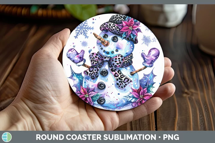 Leopard Purple Snowman Round Coaster Sublimation Coaster Des