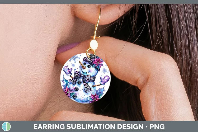 Leopard Purple Snowman Round Earrings Sublimation Earrings D