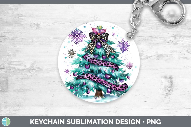Leopard Purple Teal Christmas Tree Keychain Sublimation Keyr