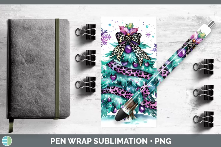 Leopard Purple Teal Christmas Tree Pen Wrap Sublimation Epox