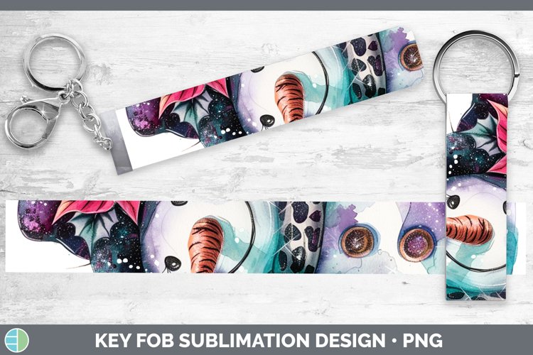 Leopard Purple Teal Snowman Key Fob Sublimation Wristlet Des