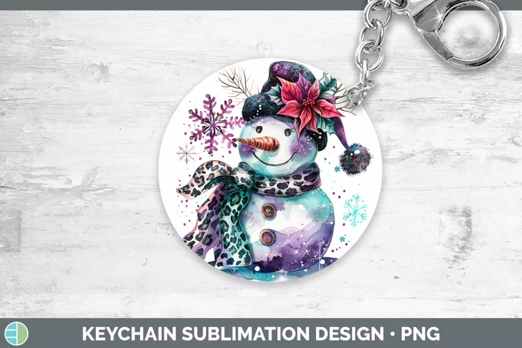Leopard Purple Teal Snowman Keychain Sublimation Keyring Des