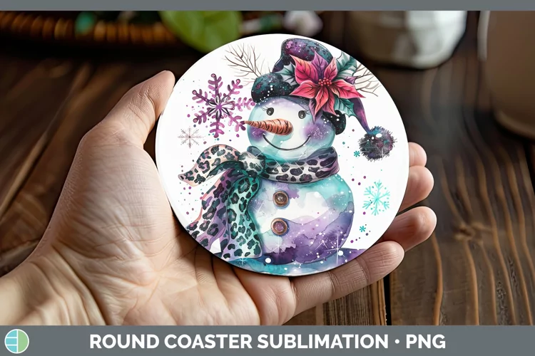 Leopard Purple Teal Snowman Round Coaster Sublimation Coaste