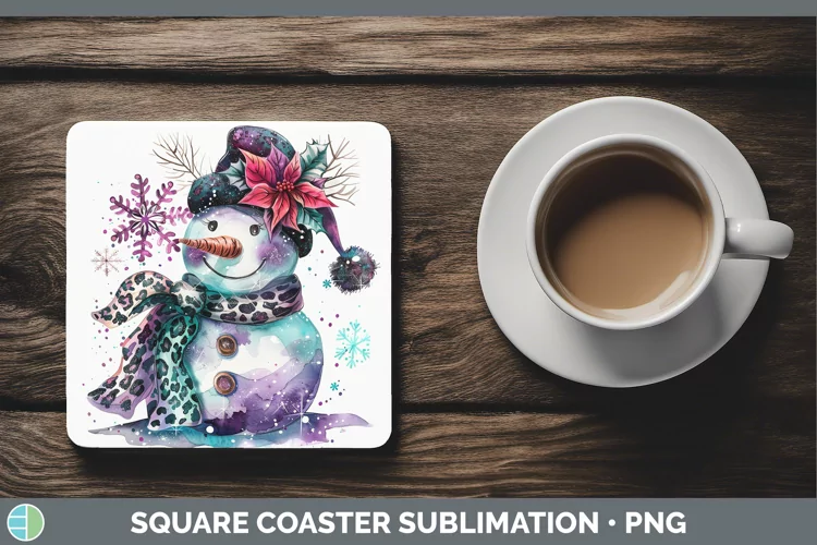 Leopard Purple Teal Snowman Square Coaster Sublimation Coast
