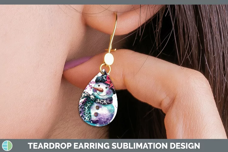 Leopard Purple Teal Snowman Teardrop Earrings Sublimation Ea