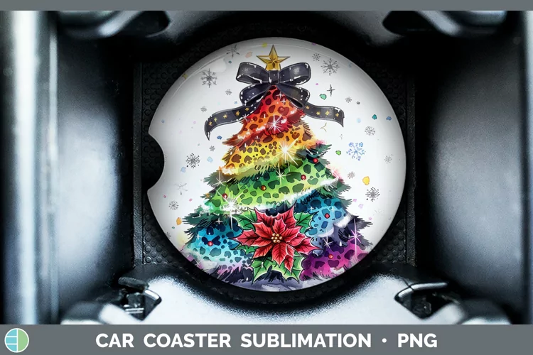 Leopard Rainbow Christmas Tree Car Coaster Sublimation Coast