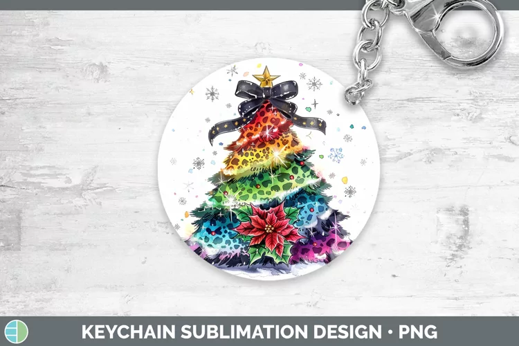 Leopard Rainbow Christmas Tree Keychain Sublimation Keyring